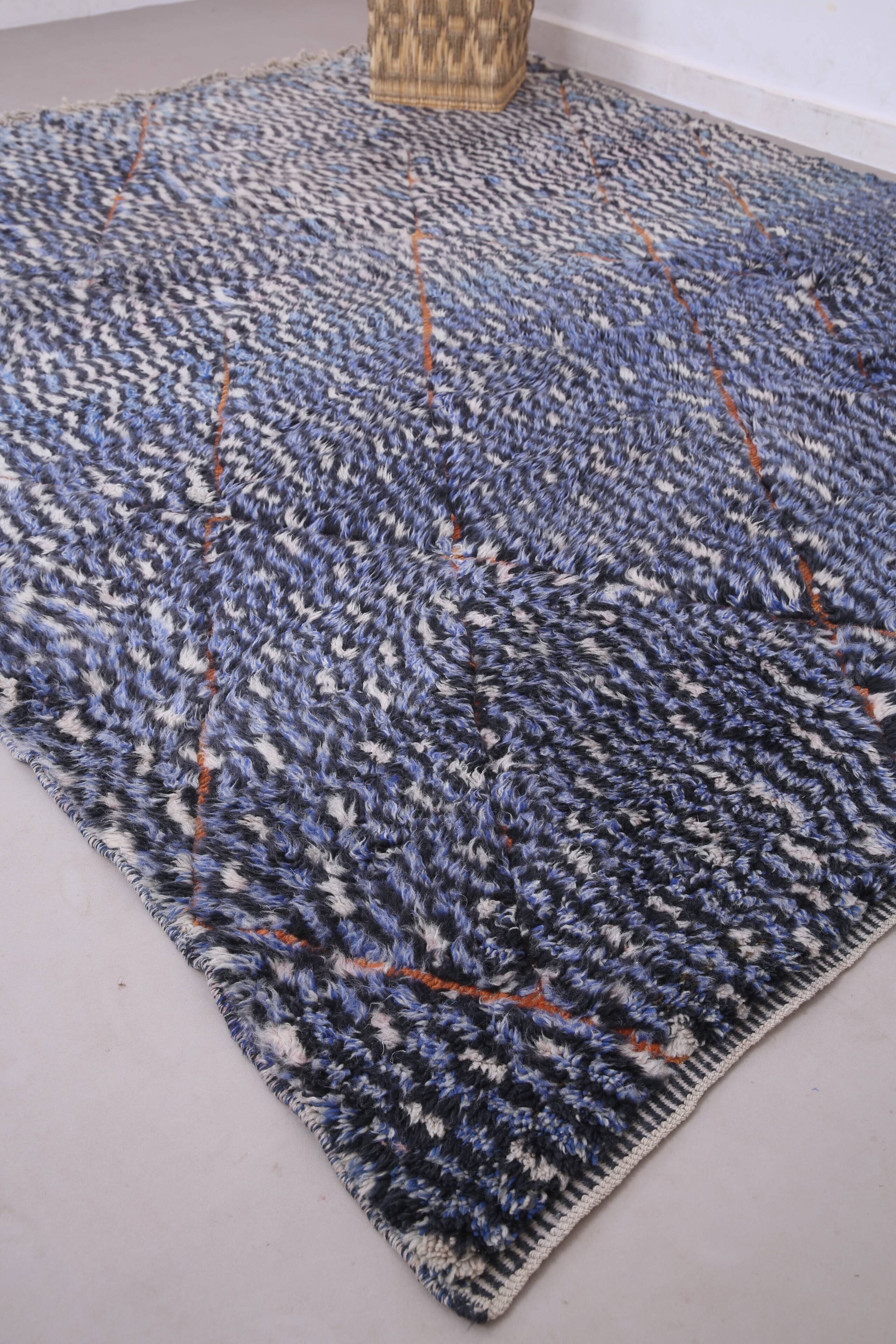 Blue Handmade Beni merirt Rug 258 x 305 cm - Abstract Wool Rug - Berber Rug