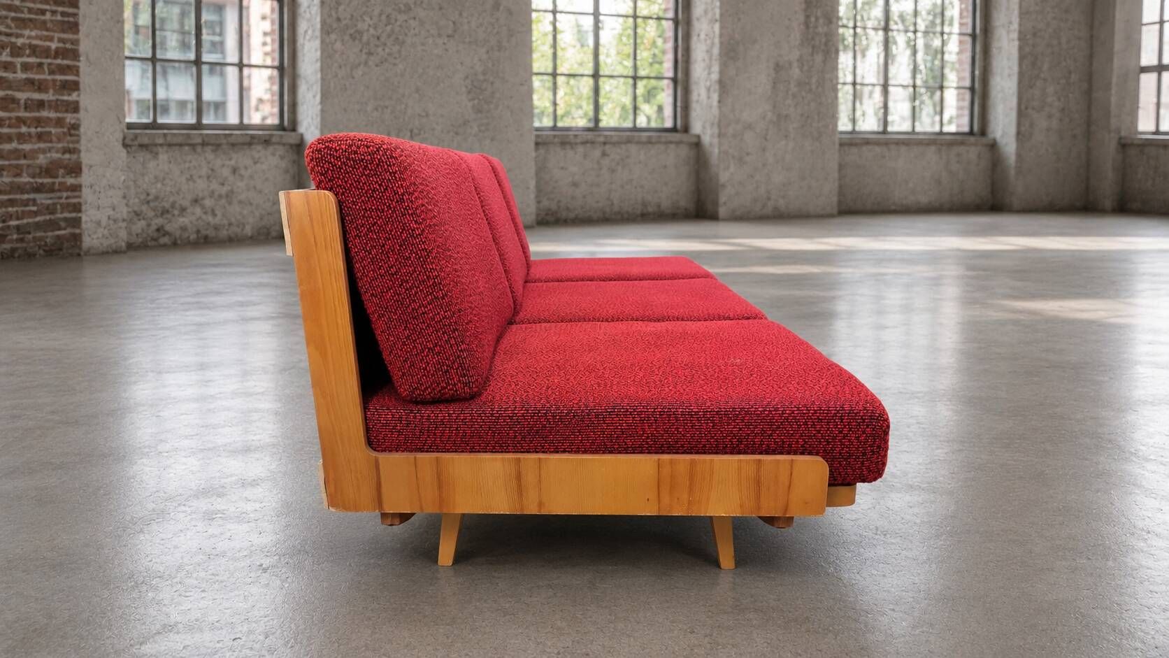 Czechoslovak mid-century sofa by Interiér Praha, 1960s – red bouclé