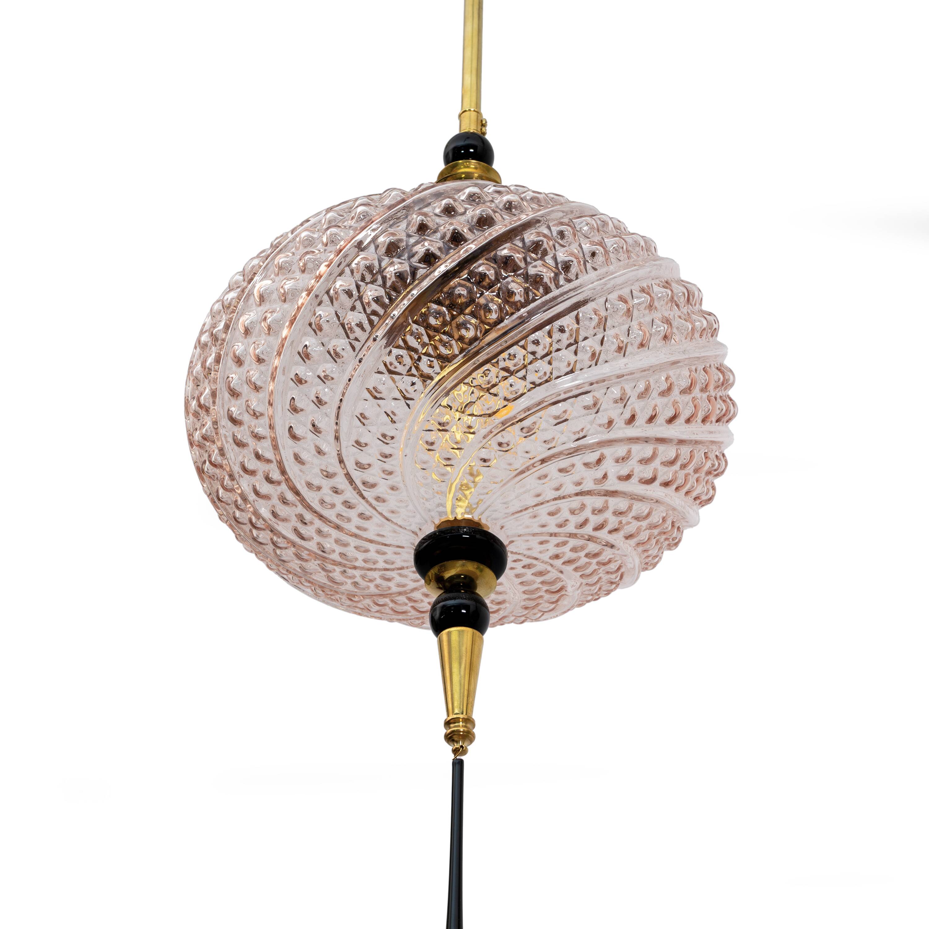 Blown Murano Glass and Brass Pendant Lamp