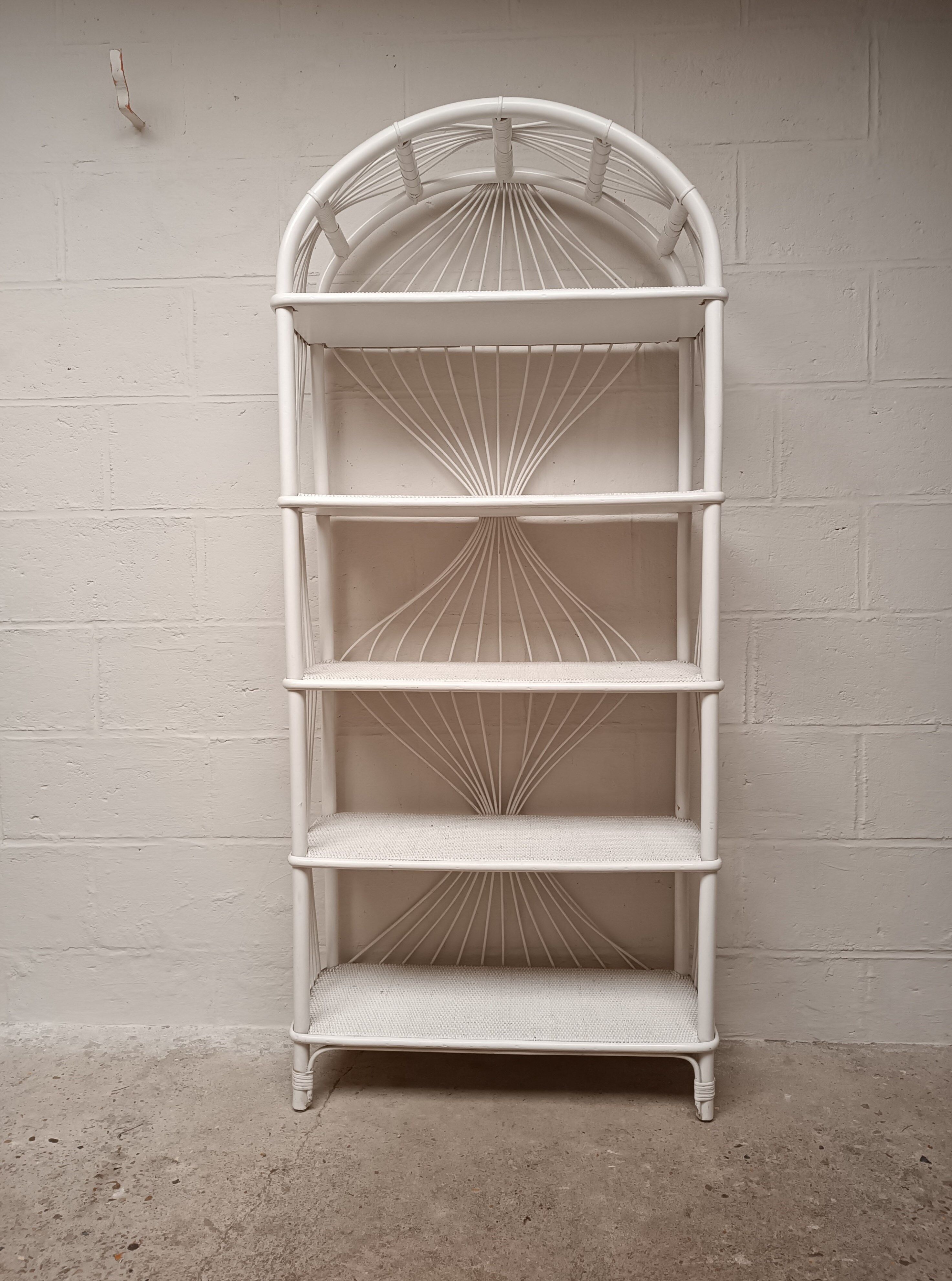 White lacquered rattan bookcase