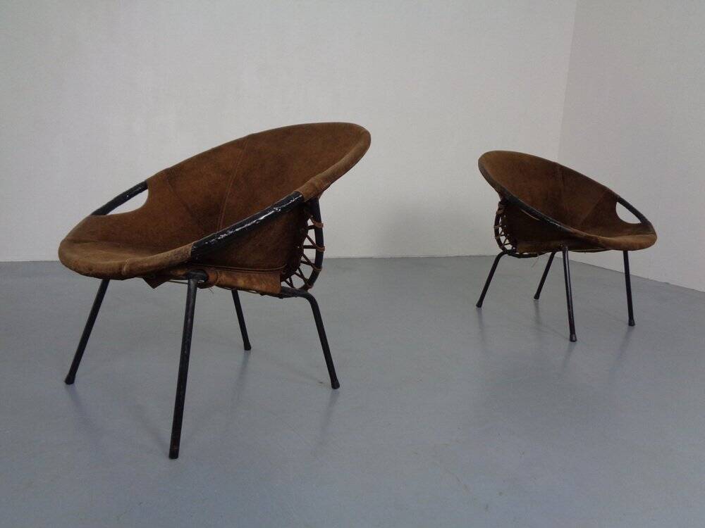Set of vintage suede lounge chairs from Lusch, Germany, 1960s.