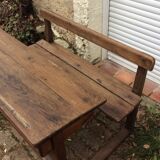 Double schoolboy desk with solid oak bench at the end of 19th