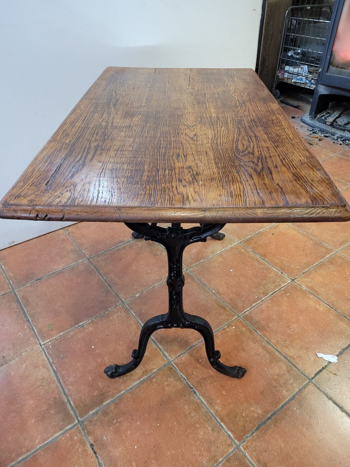 Old bistro table with oak top