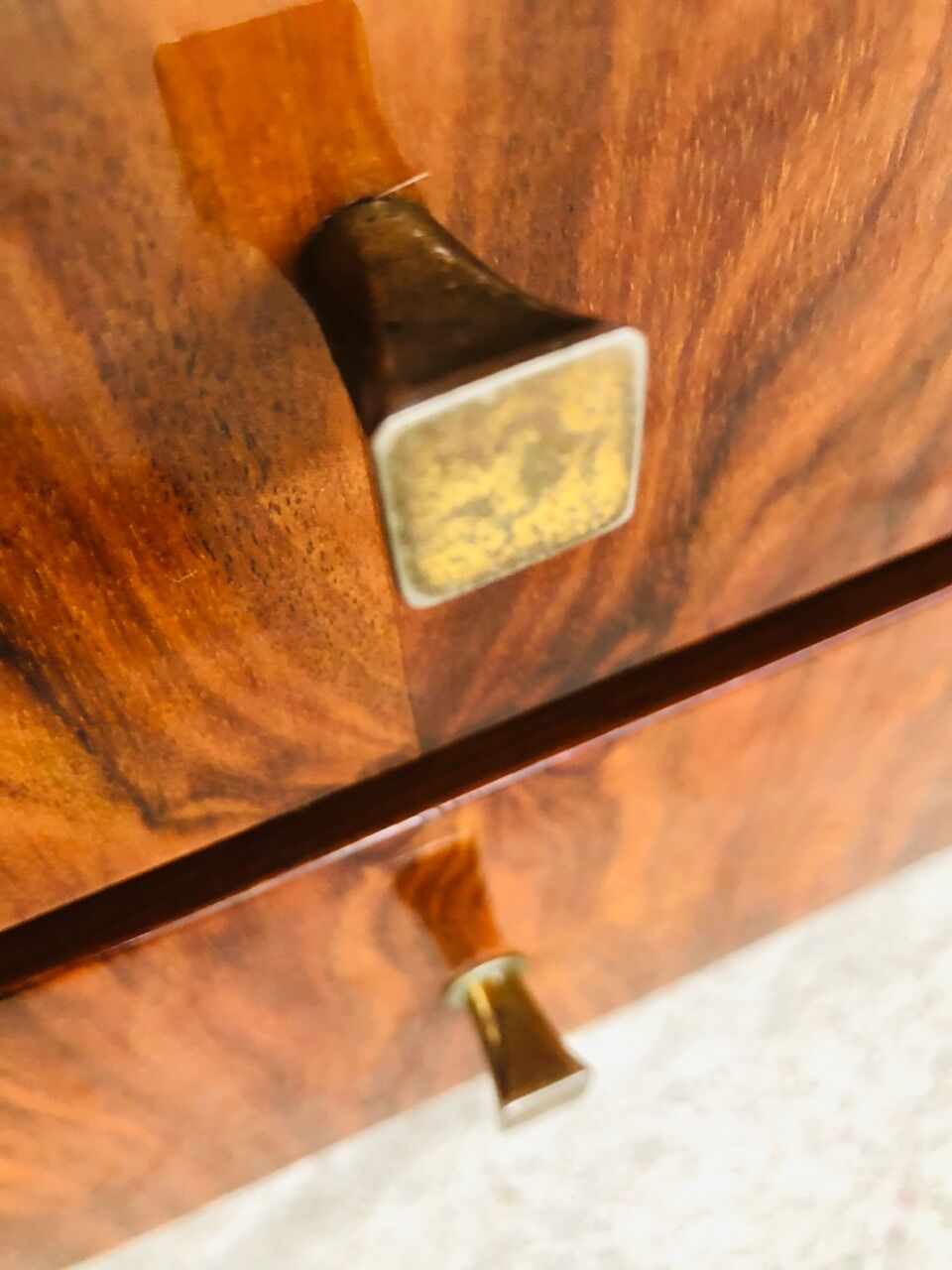 Vintage low row in flame walnut, by G N B , Circa 60