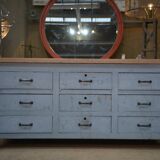 Original 1950s gray patinated 9-drawer craft cabinet
