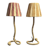 Paire de lampes de table en corde vintage françaises dans le style d'Audoux & Minet.