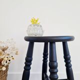 Antique black wooden stool, renovated