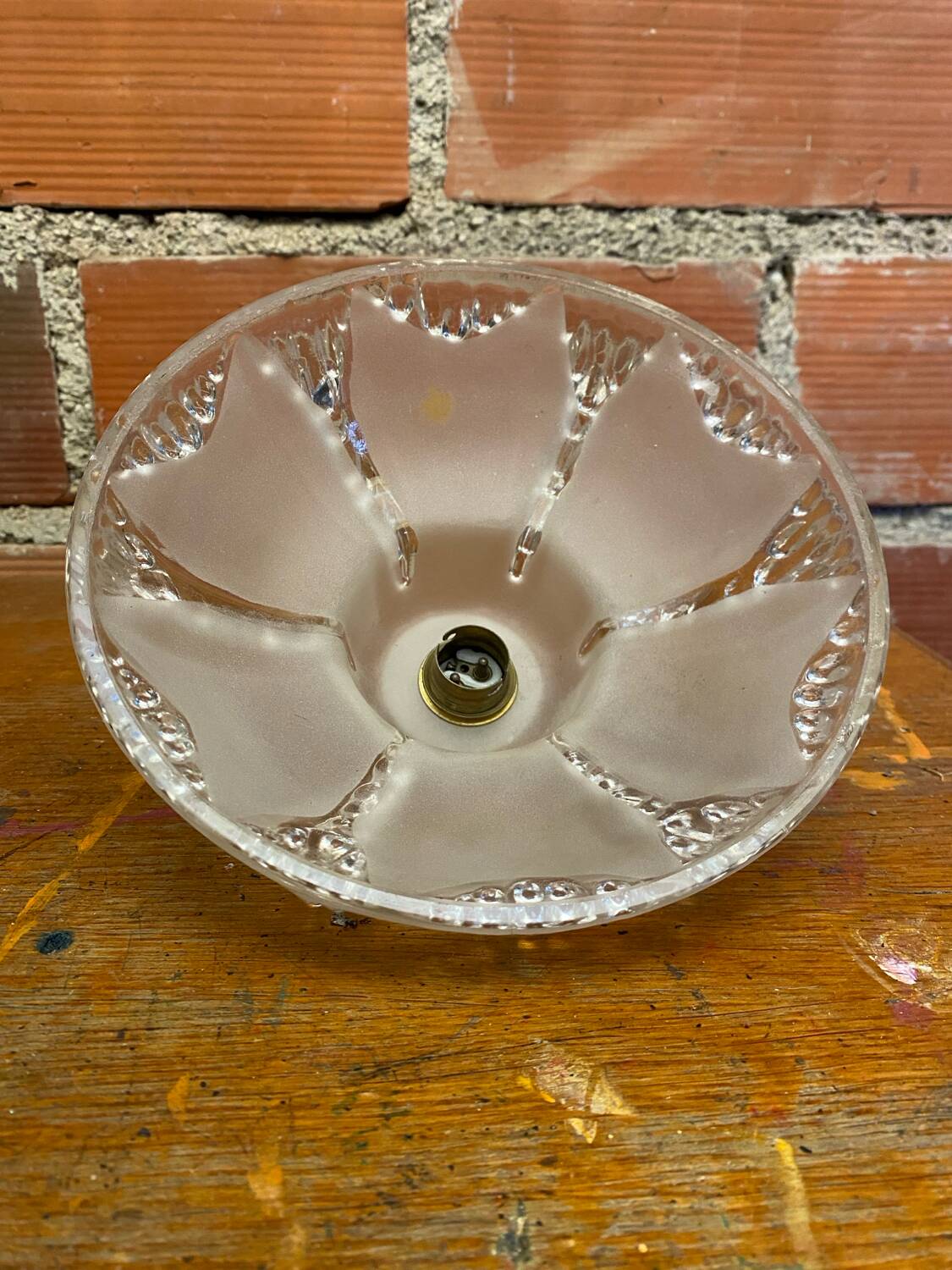 Antique Pendant Light Globe Molded Glass Art Deco Frosted Vintage