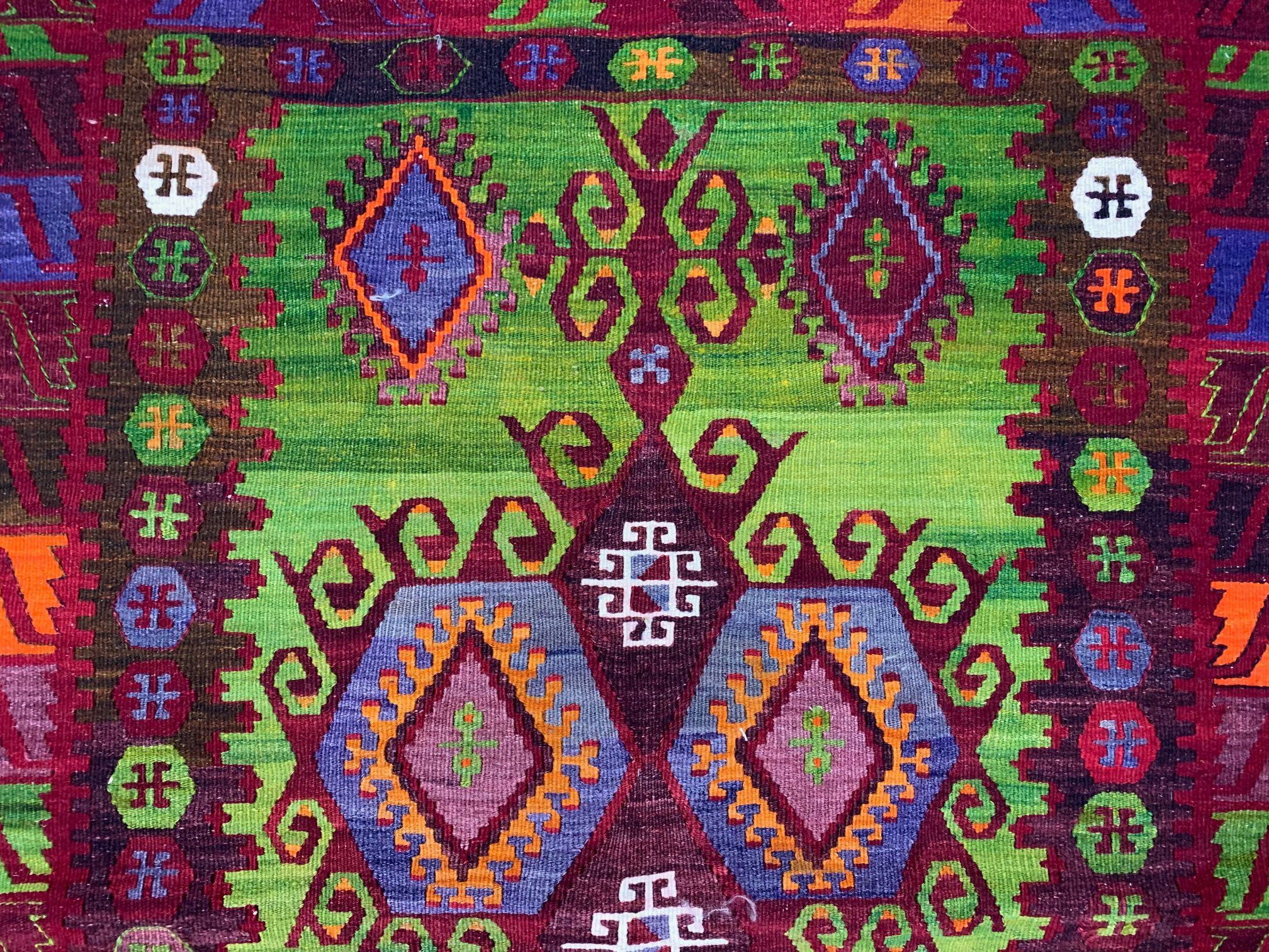Small Vintage Turkish Kilim 172x92 cm Wool Kelim Rug Red Black Pink Blue Green