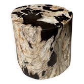 Side table in petrified wood, predominantly white and beige with black spots.