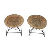 1960s pair of rattan woven basket chair with hairpin legs