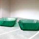 Vintage square ramekins made of Arcoroc glass - Emerald Green