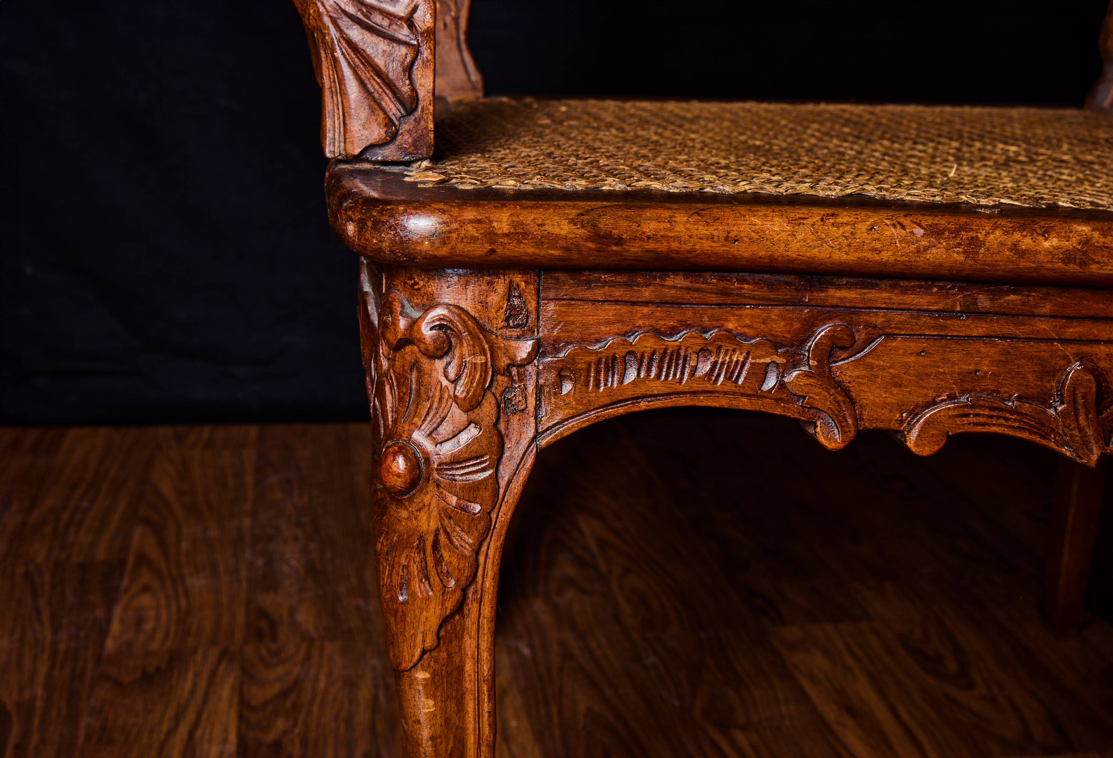 🪑 Pair of Louis XV caned armchairs in carved solid wood