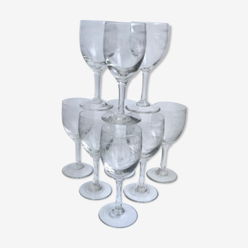 Set of 9 crystal wine glasses engraved 40s-50s
