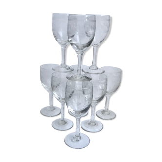 Set of 9 crystal wine glasses engraved 40s-50s