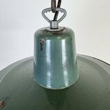 Suspension industrielle en forme de cage en émail vert, années 1960