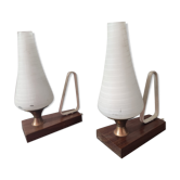 Paire de lampes veilleuses vintage design scandinave tulipe verre vintage 50 60