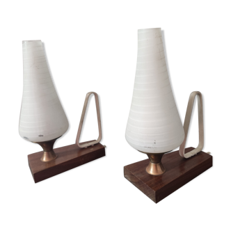 Pair of lamps vintage night lights Scandinavian design tulip vintage glass 50 60
