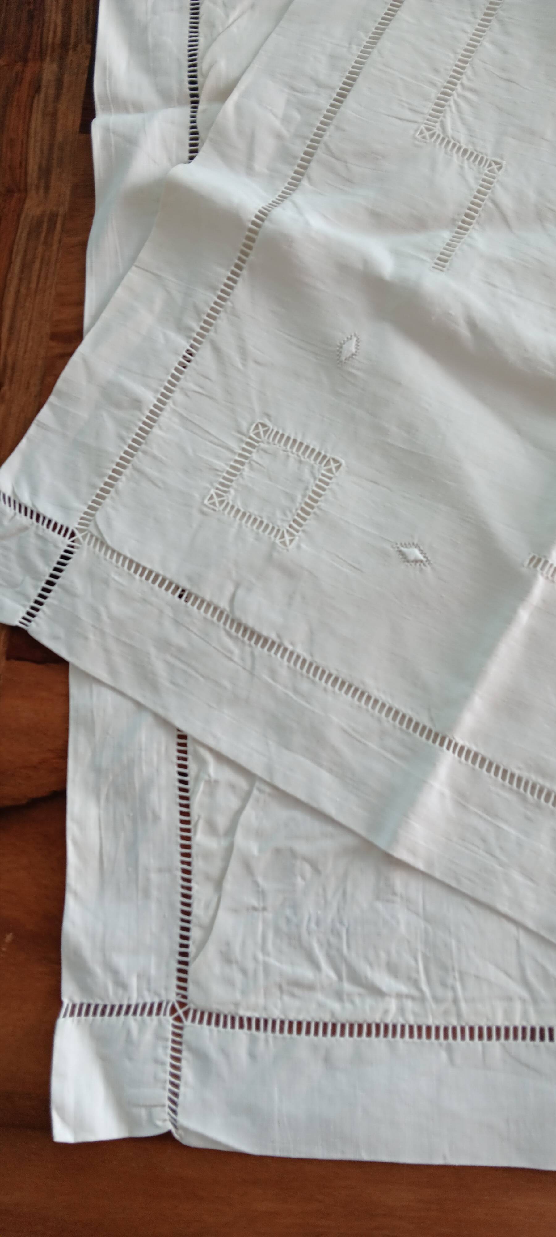 Large vintage white linen embroidered pillowcases (set of 2)