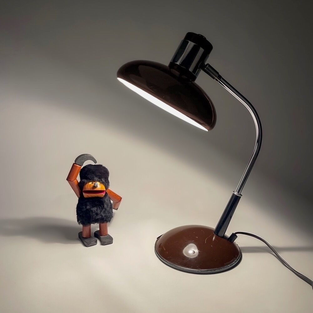 Desk lamp chrome and metal vintage chocolate