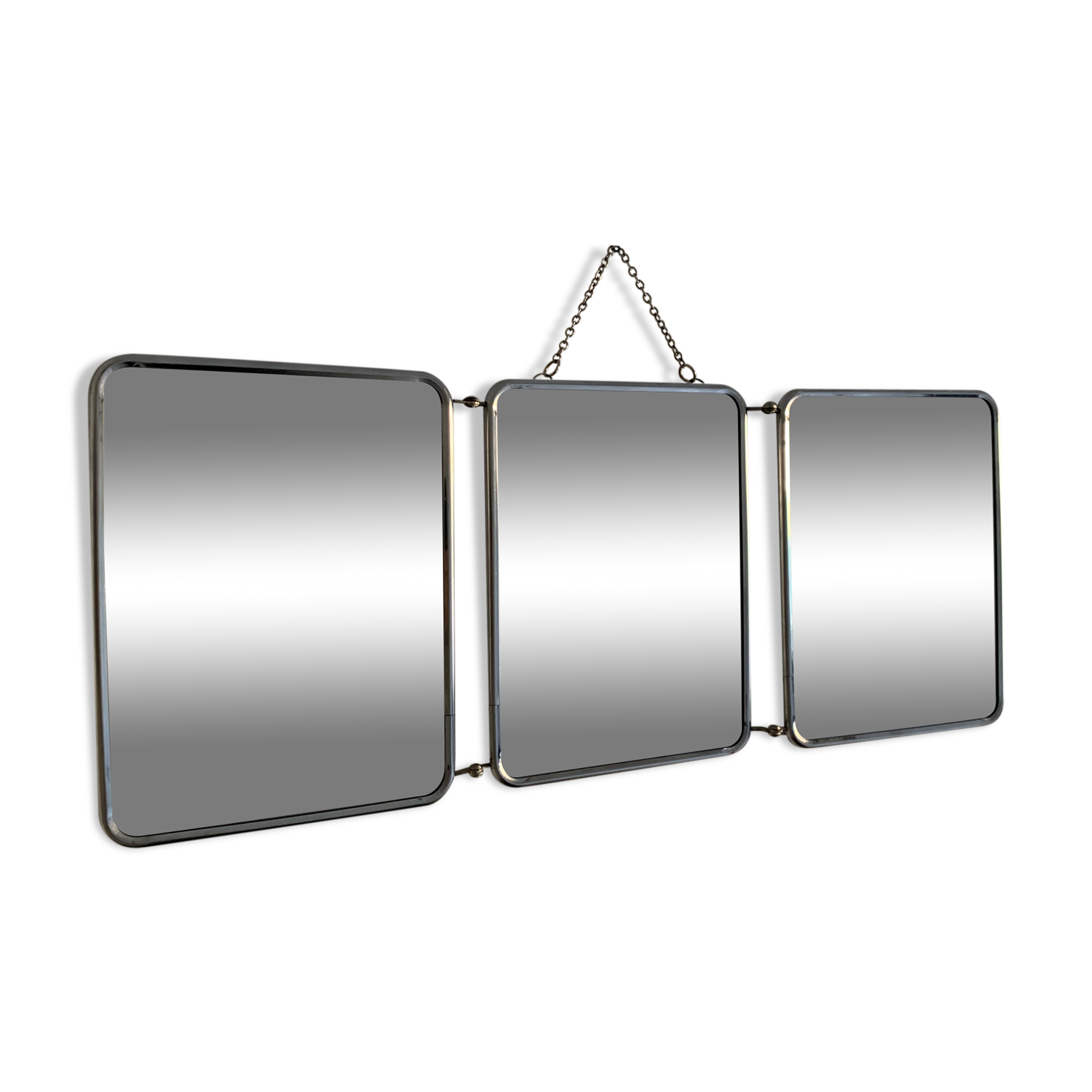 Vintage mirror 1960 triptych barber Arpin rust - 25 x 61 cm