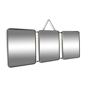 Vintage mirror 1960 triptych barber Arpin rust - 25 x 61 cm