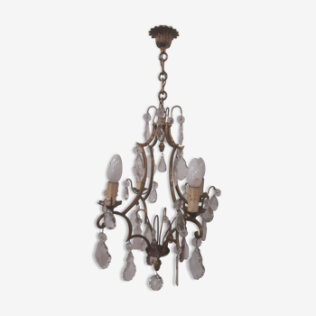 Brass and bronze chandelier with cage and tassels
