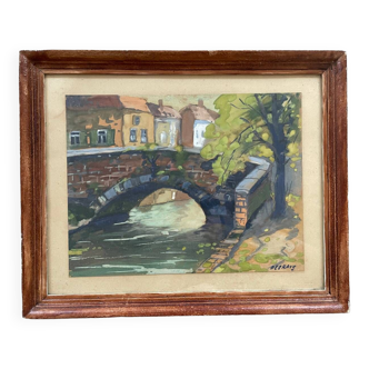 Old framed painting signed