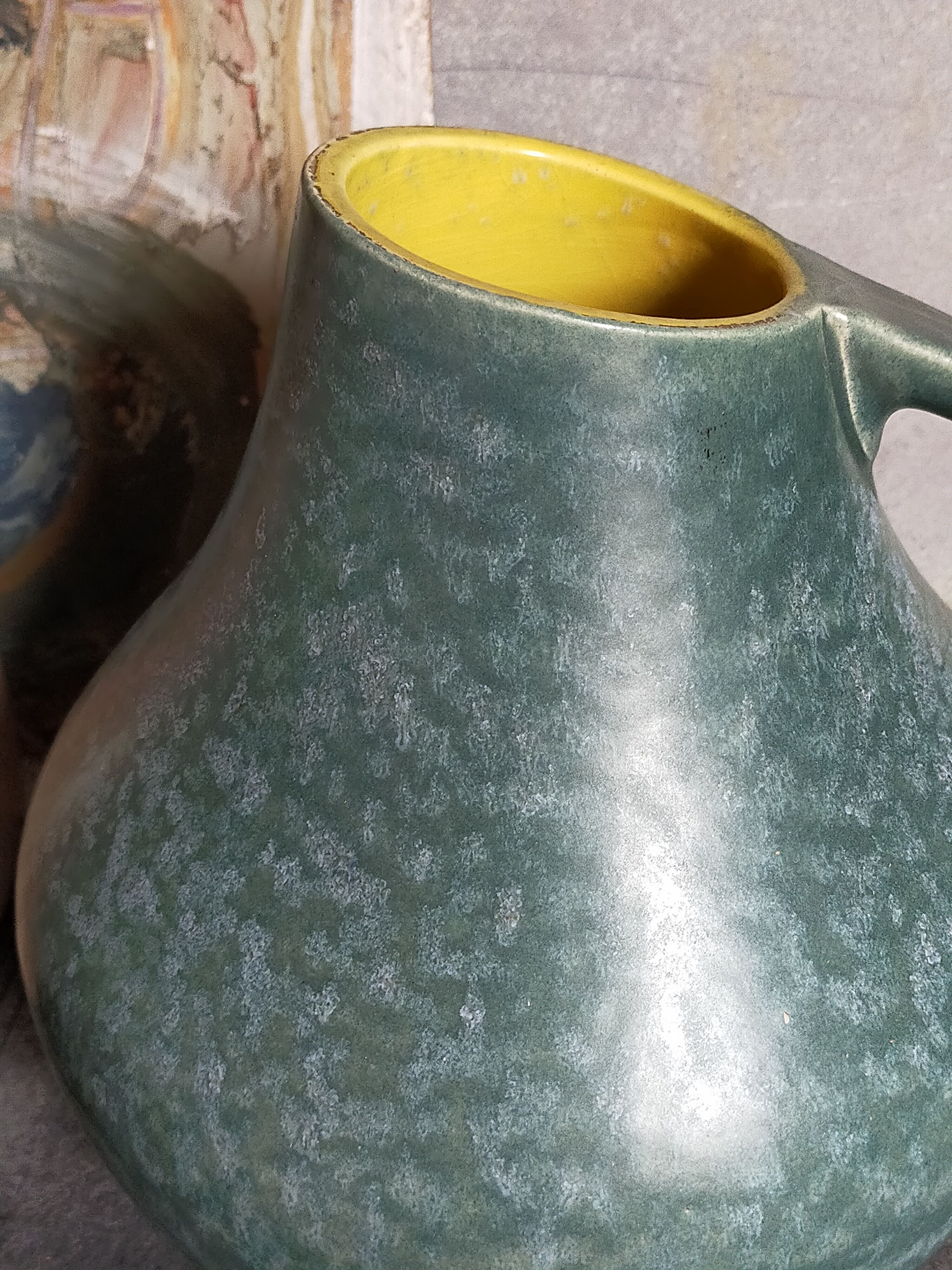 German ceramic vase Art-Deco with speckled enamel model n°377