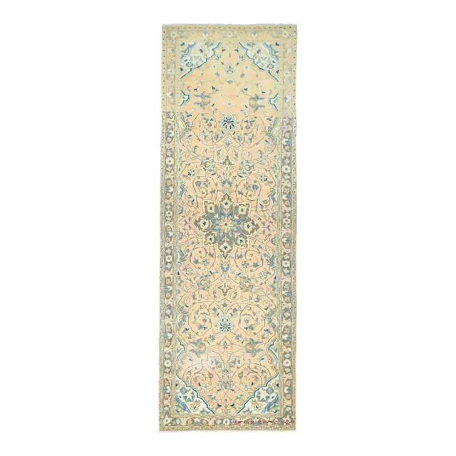 Vintage Turkish Oushak Handmade Wool Cotton Orange Runner Rug 104x310