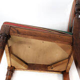 Set of six dining room chairs of oak and upholstered with striped fabric, 1920s