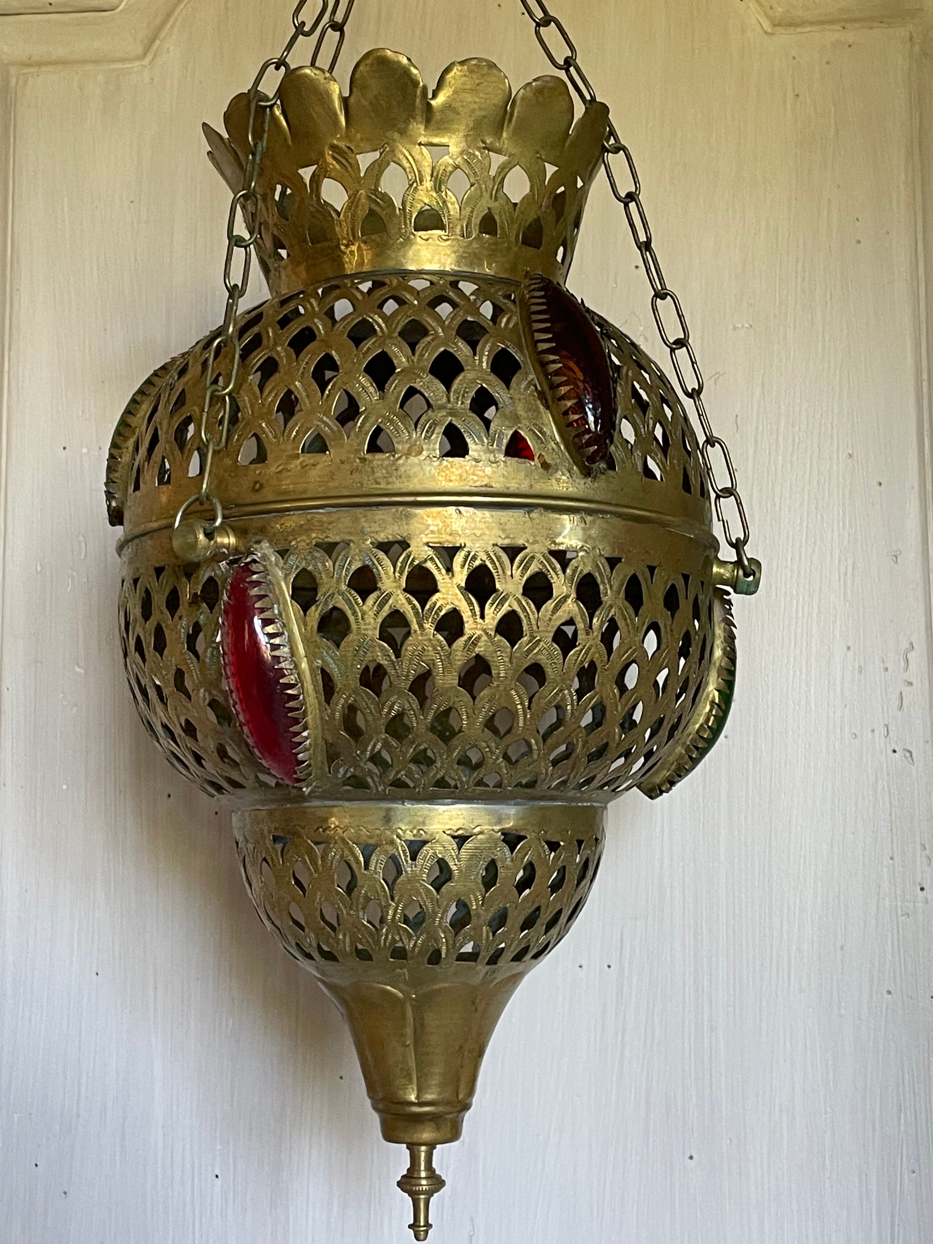 Old vintage oriental lantern pendant lamp in brass