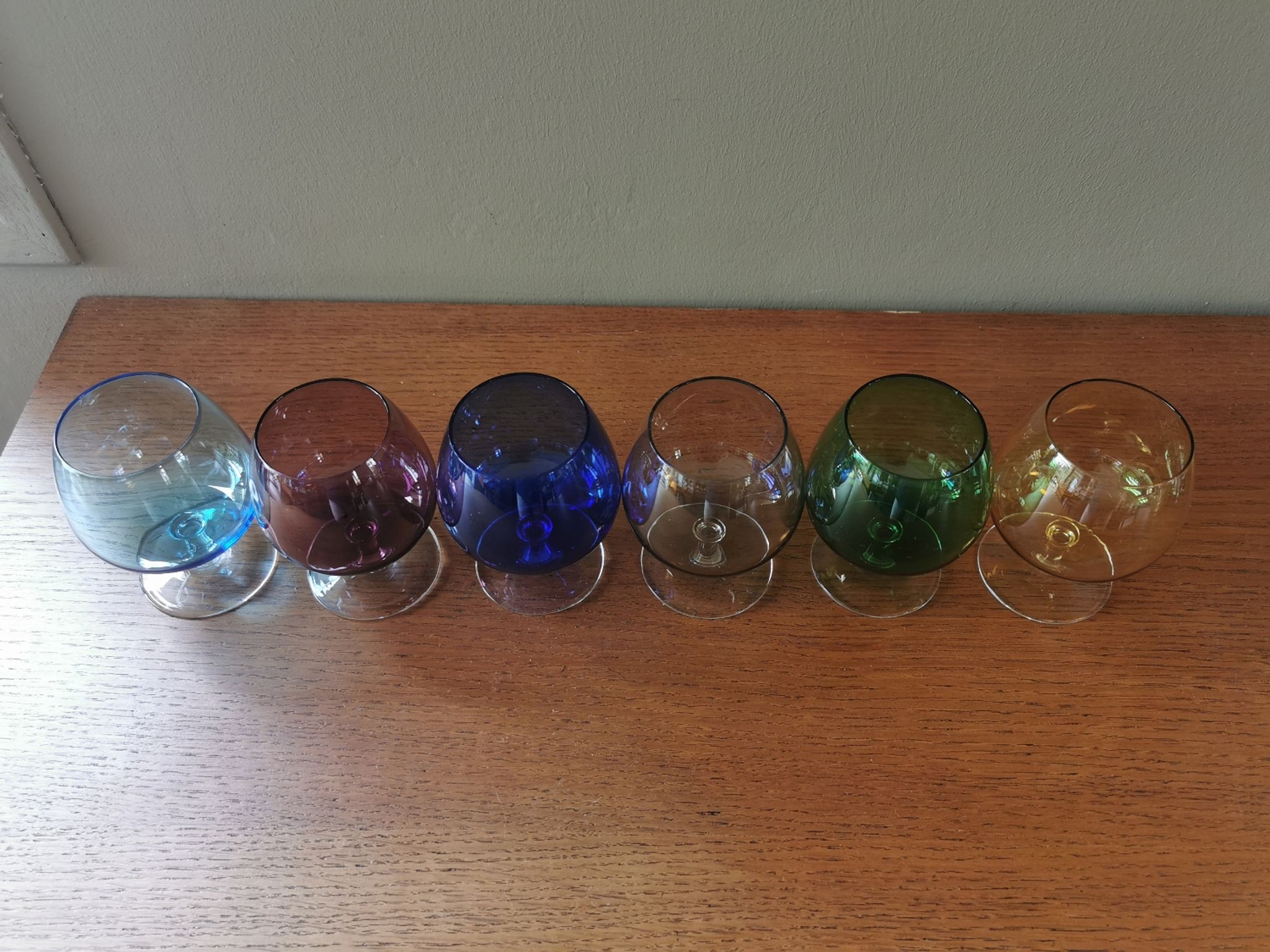 Set of 6 vintage multicoloured stemmed glasses