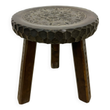 Hand carved solid oak brutalist stool , 1970s