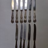 Lot de 11 couteaux pied en argent lame en métal inoxydable coquillage