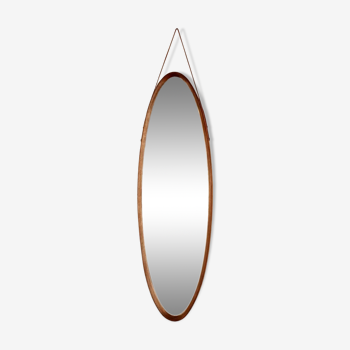 Vintage oval wall mirror from the 1960s in Italian design wood