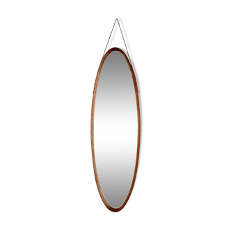 Vintage oval wall mirror from the 1960s in Italian design wood