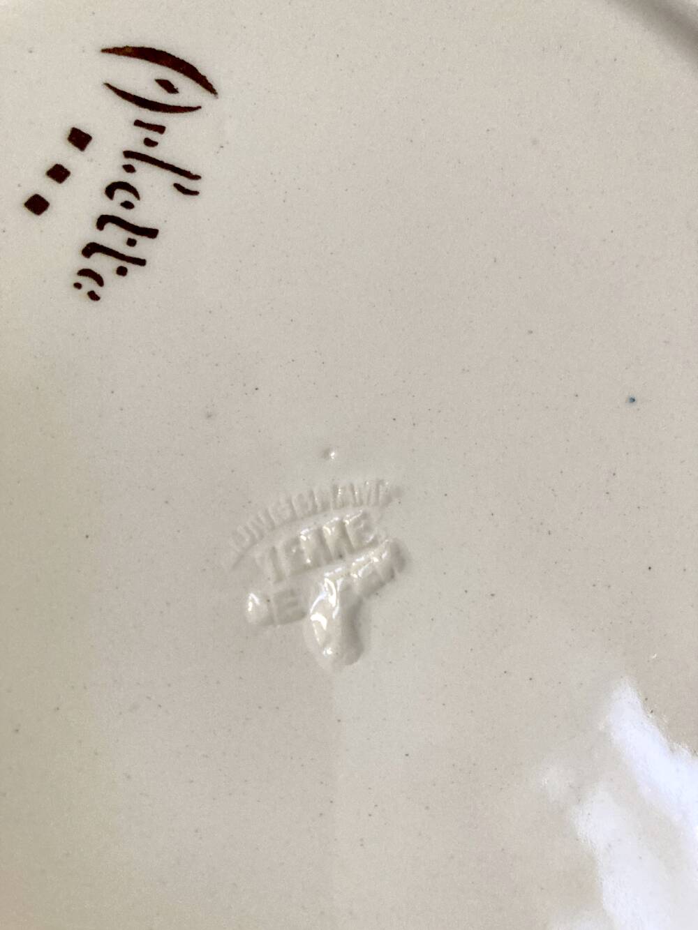 6 soup plates, ironstone from Longchamp, Arlette pattern, 1950s