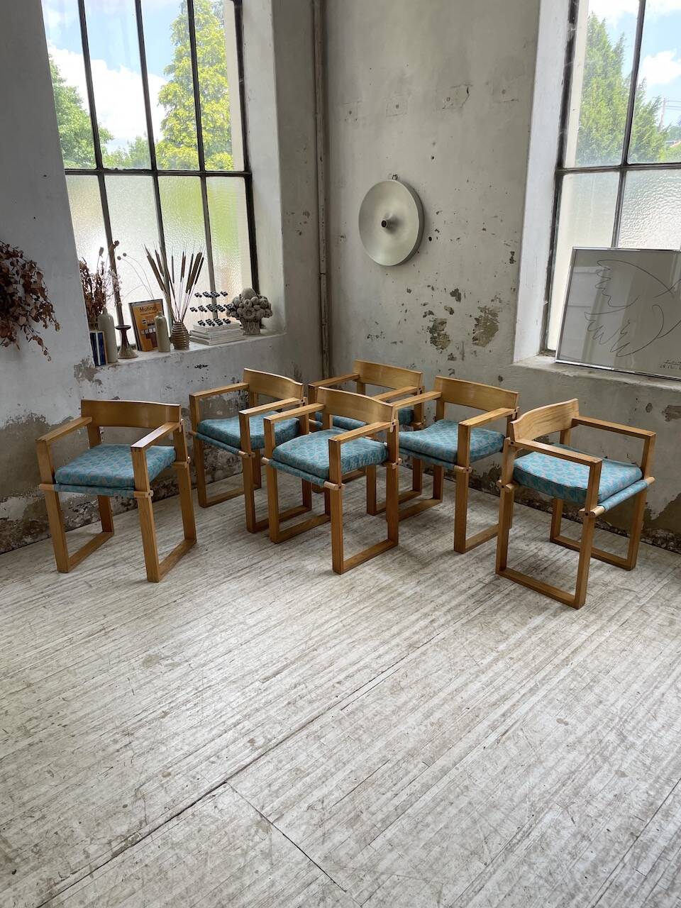 Set of 6 oak chairs with armrests Ate Van Apeldoorn
