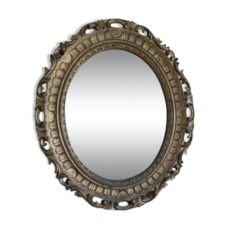 Mirror oval frame carved gilded patinated
