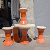 Vintage 70s coffee table and 4 stools