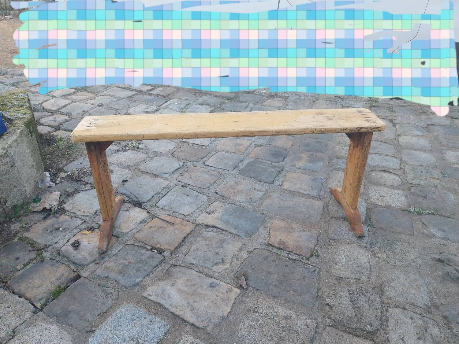 Brutalist wooden bench