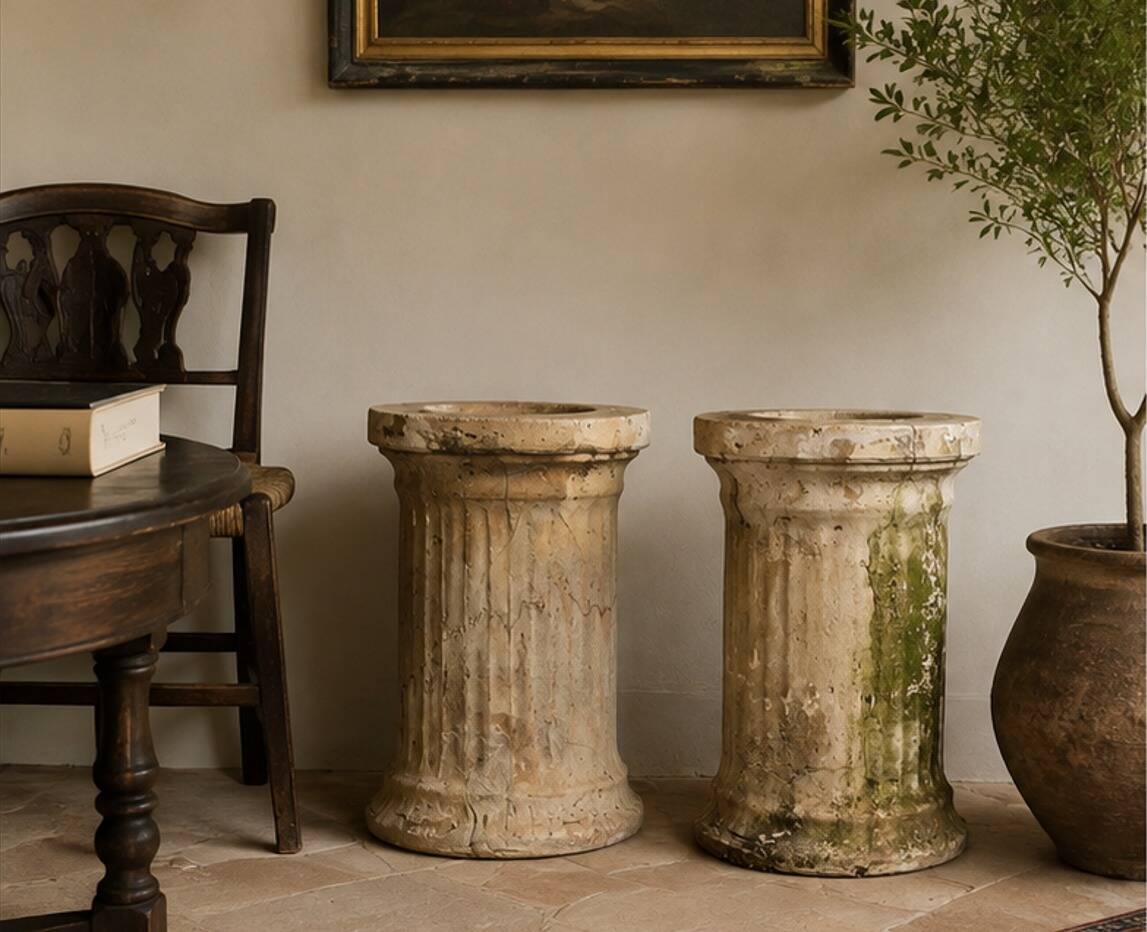 Antique Terracotta Pedestal Columns for Planters, 1950s–1960s