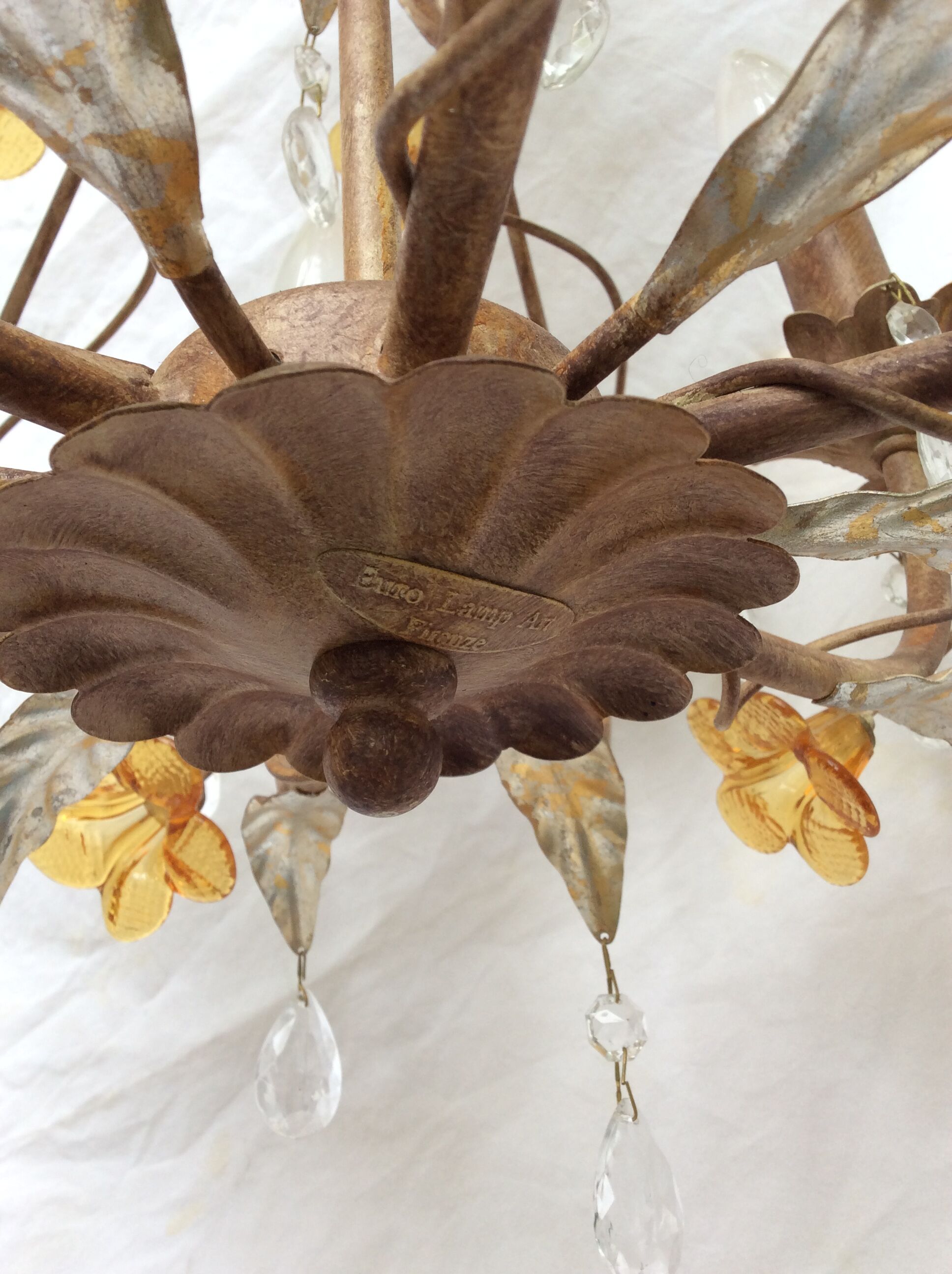 Chandelier metal pendants and florets firenze color glass