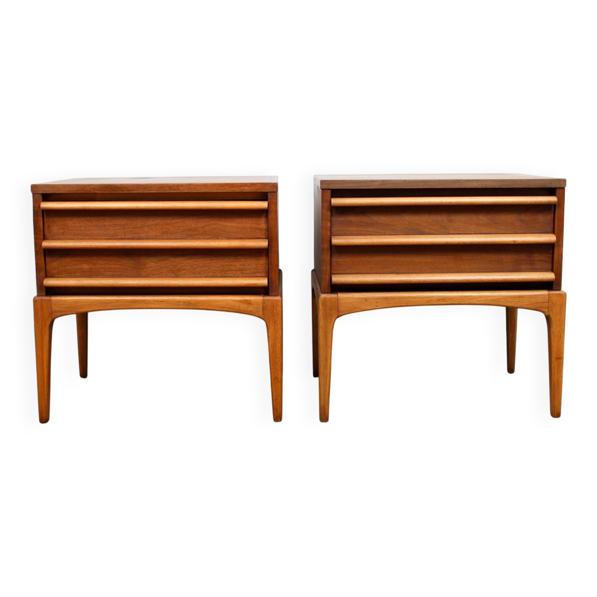 A pair of Vintage Mid-century style Lane 'Rhythm' bedside tables in walnut