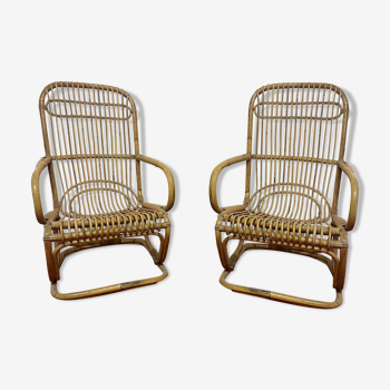 Pair of vintage rattan armchairs, Italy 1950