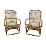 Pair of vintage rattan armchairs, Italy 1950