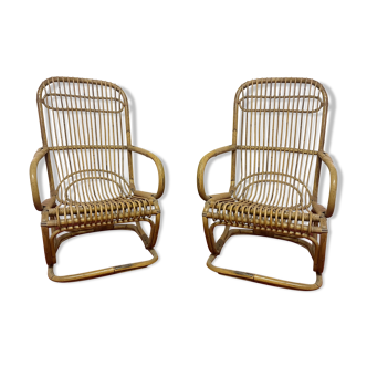 Paire de fauteuils vintage en rotin, Italie 1950