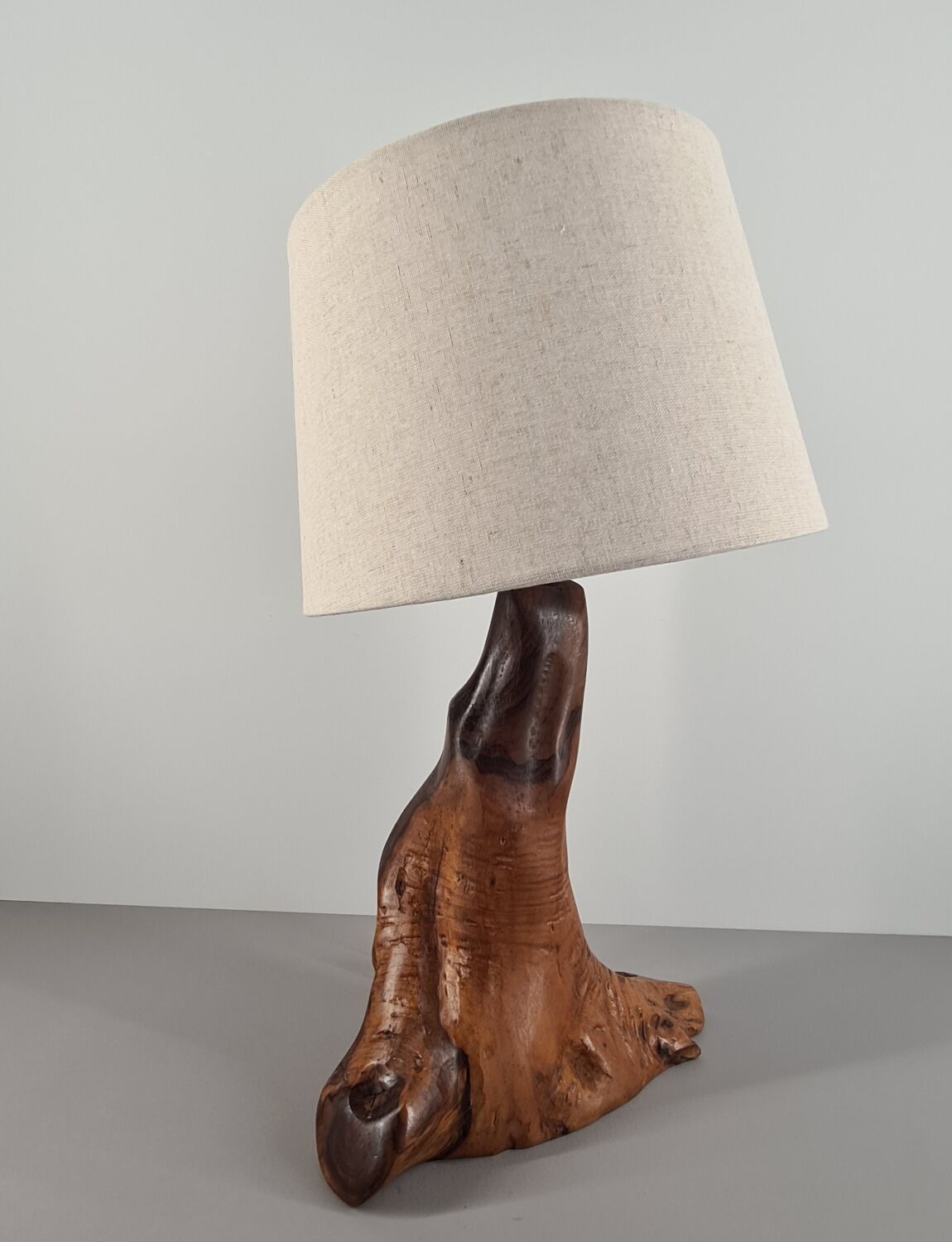 Brutalist stump lamp in olive wood 1950