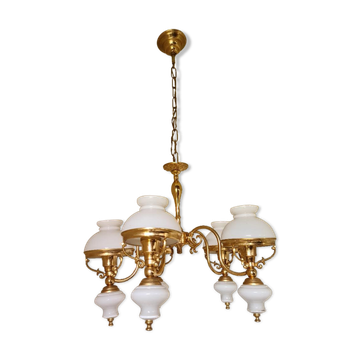 Luste en bronze doré et opalines anées 80
